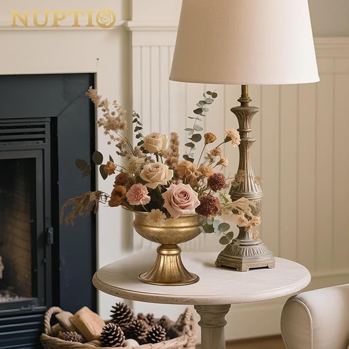 NUPTIO Distressed Gold Vases for Centerpieces: 10 Pcs Small Compote Vases for Flowers - Metal Pedestal Bowl Decor for Wedding Table Home