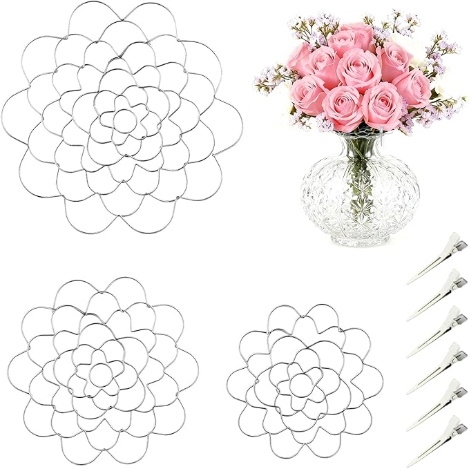 3Pcs Flower Arrangement Holder Set- Stainless Steel Floral Grid Organizer - Wire Frog Insert for Vases Bouquets DIY Home Decor(Silver)