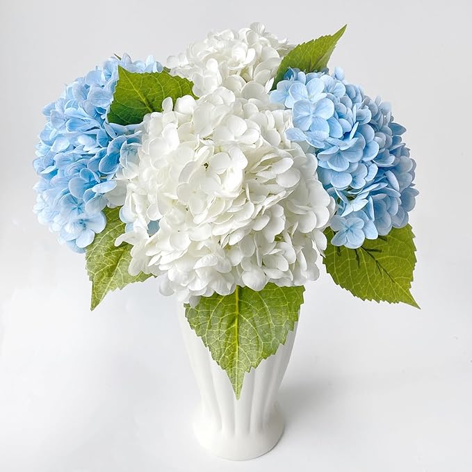 4Pcs Real Touch Large Silk Fake Hydrangeas Artificial Flowers,Light Blue/White Fall Lifelike Faux Hydrangea Flowers, Flower for Halloween Christmas Centerpieces Table Kitchen Home