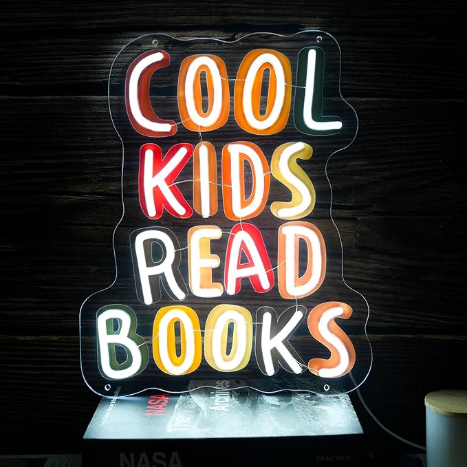 Cool Kids Read Books UV Neon Sign, Handmade Light Up USB 3D Wall Art Wall Decor Sign Light for Book Club Classroom Read Corner Kid's Reading Study Room Home Library Librarian Bookworm Gift-15.7"x12.6"