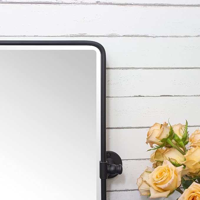 TEHOME Horizontal Pivot Mirror Black Tilt Mirror for Bathroom Beveled Metal Framed Pivoting Rectangle Bathroom Mirror, Overall 38.91x 23 inches (Mirrror 35 x 23 inches)