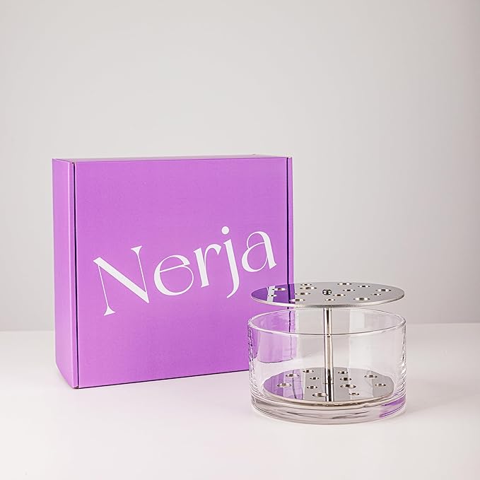 Ikebana Vase – Round Medium, Stainless Steel Stand, Luxury Modern Decorative Vase for Home, Table Centerpiece, Office