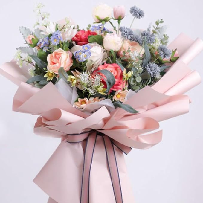 CC wonderland zone 20 Sheets Pink Floral Wrapping Paper - Waterproof Flower Bouquet Wrapping Paper for Wedding Birthday,22 inch x 22 inch