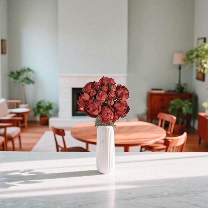 IPOPU Red Peonies Artificial Flowers 2 Bouquets Silk Peonies with Stems Real Look 14PCS Fake Red Flowers Centerpieces for Tables Wedding Bouquet Faux Flowers Crafts Floral Arrangement