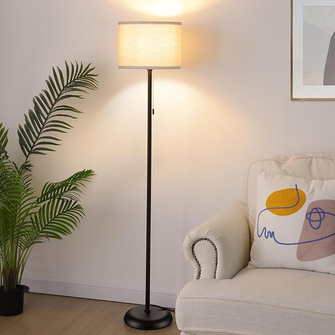 FOLKSMATE Floor Lamp for Living Room, LED Modern Simple Standing Lamps, Tall Lamp for Bedroom, Kid, Office, Reading Room Black Pole Light Without Bulb