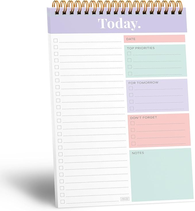 Sweetzer & Orange Daily & Weekly To Do List Notepad – Undated Work Planner & Organizer with Wish List Section, 52-Sheet Coiled Task Pad for Productivity – MAUVE To Do List Notebook for Work
