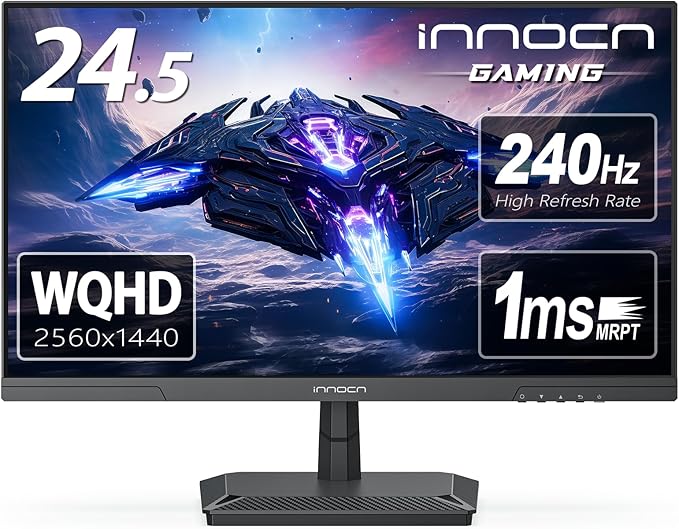 INNOCN 24.5 Inch Gaming Monitor 1440P 240Hz QHD 2K PC Desktop Gaming Screen Fast IPS HDMI 2.1 Display, DisplayPort, Built-in Speaker, 25G2S