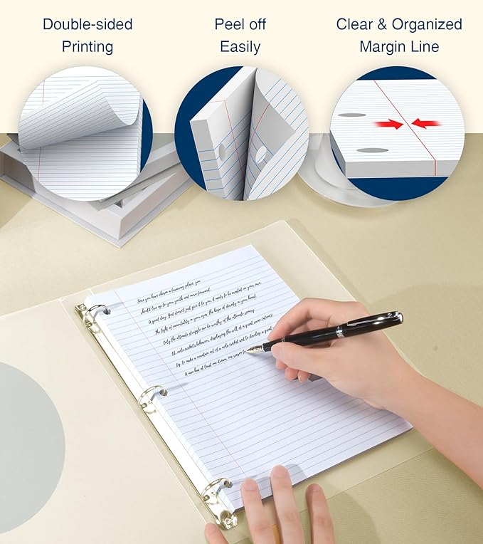 PINJINGPRO Loose Leaf Paper, Notebook Paper, 8 x 10.5 College Ruled Paper, 3 Hole Punch Binder Paper, Lined Paper for 3 Ring Binders, College Ruled Paper, 100 Sheets/Pack Filler Paper (2 Pack)