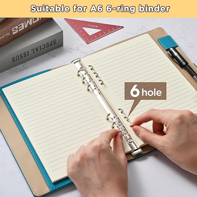 A6 6-Hole Lined Loose-Leaf Paper, Beige – Refill Pages for Standard A6 6-Ring Binder, Journals, Planners – Ideal for Office, Study, Recipes, Travel & Budgeting – 80 Sheets