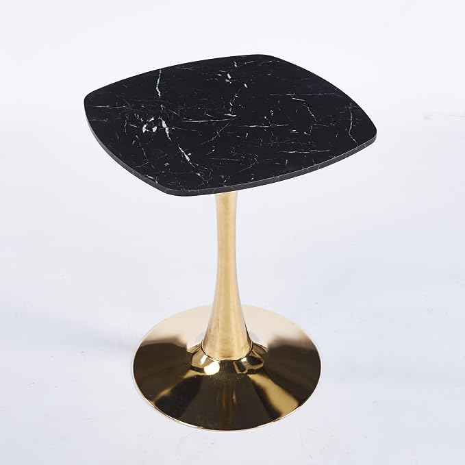 Square Tulip Dining Table 24 Inch for 2-4 People, Small Round Kitchen Table with Black MDF Top and Golden Metal Pedestal Base, Modern Bistro Table for Apartment Cafe Office Living Room