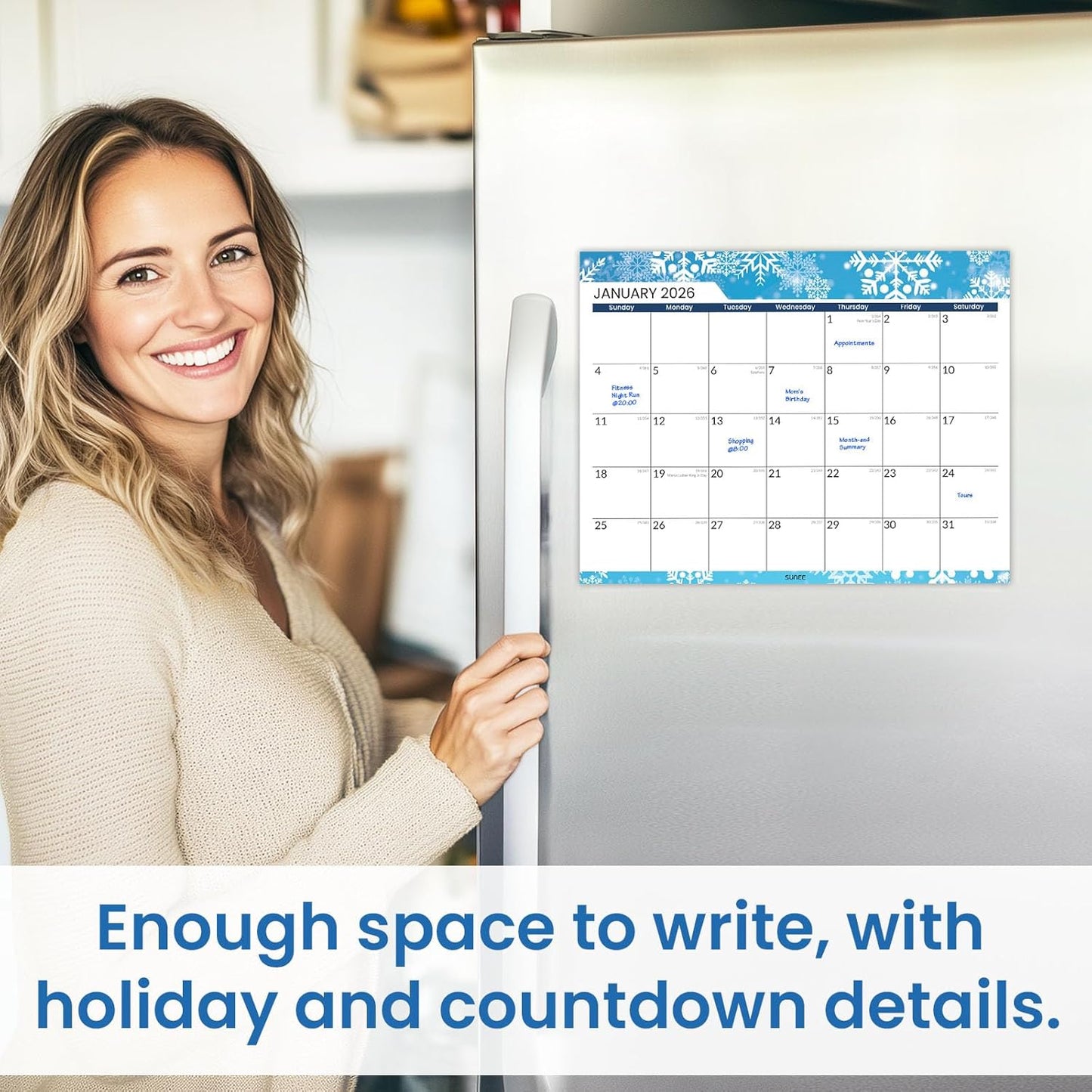 SUNEE Magnetic Refrigerator Calendar 2026-2027 | 21-Month Family Planner | 8.5"x11" Monthly Design