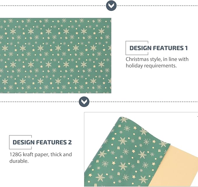 VALICLUD 5pcs Vintage Christmas Wrapping Paper Kraft Material Green Snowflake Pattern Box Wrappers for Bouquets Holiday Wrap Craft Projects