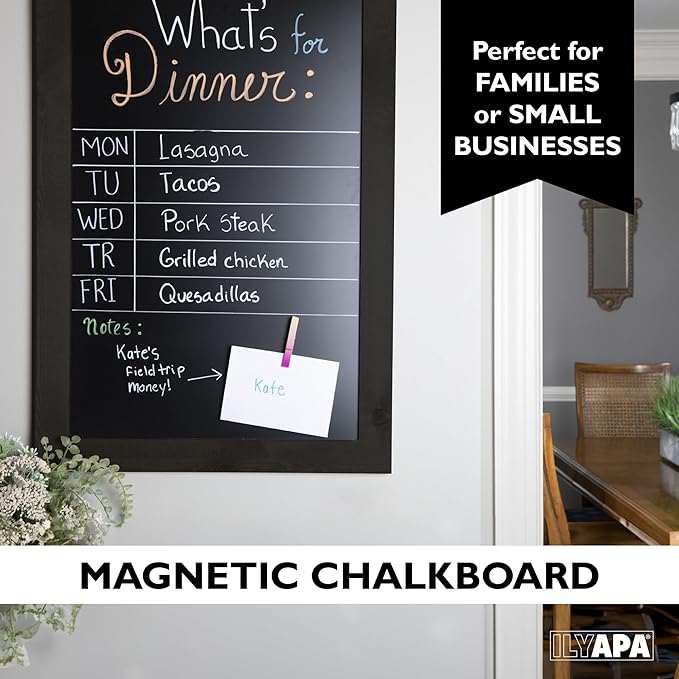 Ilyapa Extra Large Black Magnet Board for Wall - 58 x 25 Inches Wood Wall Hanging Menu for Restaurant, Food Truck, Kitchen or First Day, Black Color