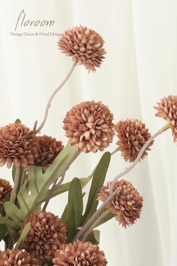 Floroom 5pcs Terracotta Faux Silk Mums Artificial Flowers, Bulk Fake Small Mini Chrysanthemums with Stems for DIY Wedding Centerpieces Floral Arrangements Vase Fillers Home Decorations