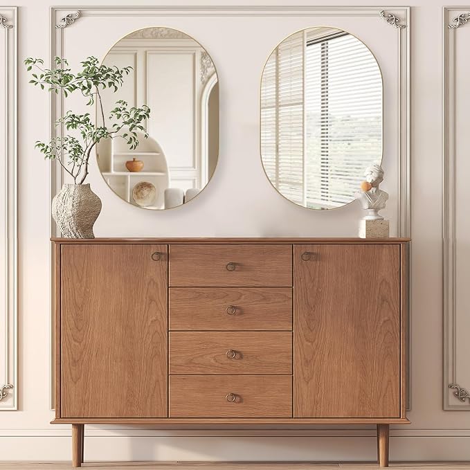 Oval Bathroom Mirror Capsule Wall Vanity Mirror, 2 Pieces 20"x30" Pill Mirrors Wall Mounted Mirror, Large Modern Mirror with Gold Metal Frame, Decor for Entryway, Bedroom, Living Room