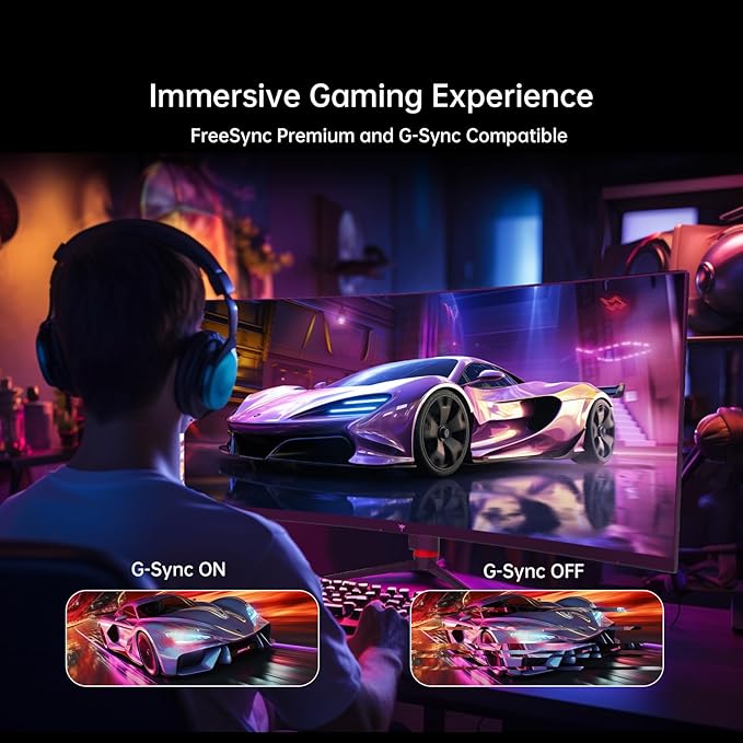 KTC 34'' Curved Ultrawide Gaming Monitor, 21:9, 3440x1440p 165Hz 1ms, 1500R Curved Monitor, Freesync G-sync, Picture by Picture,PIP, Height/Tilt/Swivel/Pivot