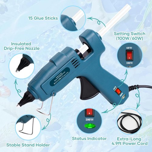 Dual Power Hot Glue Gun - 60/100W Heavy Duty with Adjustable Power & 15 Glue Sticks | Ideal for DIY Crafts & Home Repairs