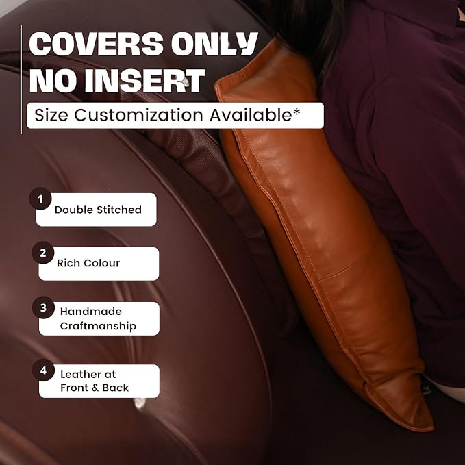 D DOLLY LAMB Lambskin Leather Pillow Cover - Sofa Cushion Case - Decorative Throw Covers for Living Room & Bedroom, 20x20 Inches - Camel Antique Box
