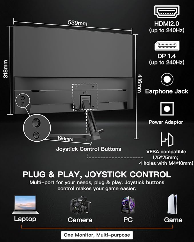 SANSUI 24 Inch Curved 240Hz Gaming Monitor FHD 1080P, 1500R Curve Computer Monitor, 124%sRGB, 3000:1 Contrast Ratio, HDR, FreeSync, MPRT 1Ms, Low Blue Light, HDMI DP ports.(ES-G24C1 PRO DP Cable Incl)