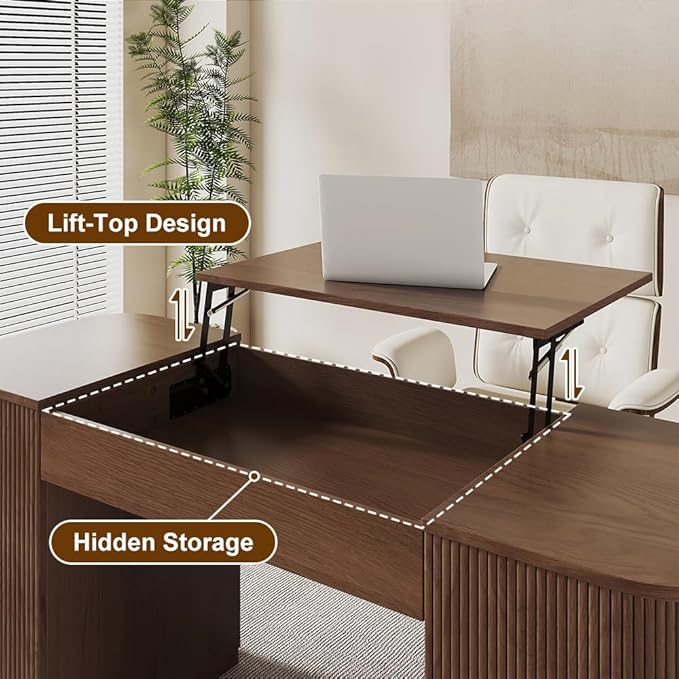 homary 59.8" Modern Standing Desk, Home Office Desk Engineered Wood Office Desk with Lift-Top & Ample Storage for Office, Study, Walnut
