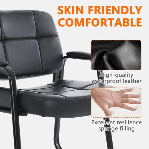 CLATINA Big & Tall Waiting Room Guest Chair Set - 400 lbs Capacity, Leather, Black, Padded Arms