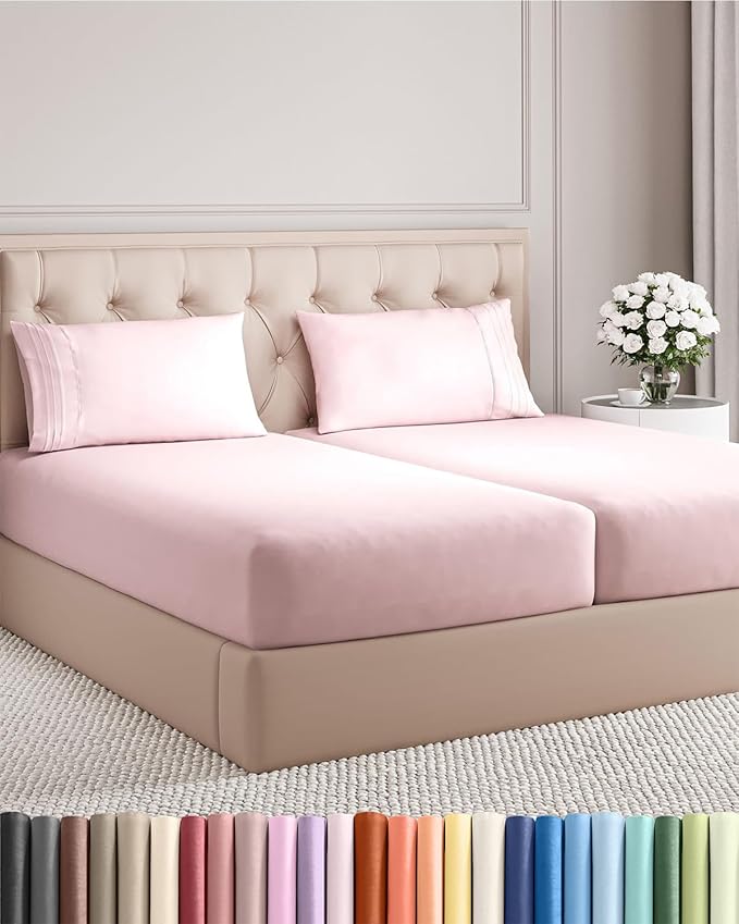 Split King Size 5 Piece Sheet Set - Comfy Breathable & Cooling Bed Sheets Set - Hotel Luxury Bedding for Women, Men, Kids, Teens, Boys & Girls - Deep Pockets, Soft, Wrinkle Free - Oeko-Tex - Lav Pink