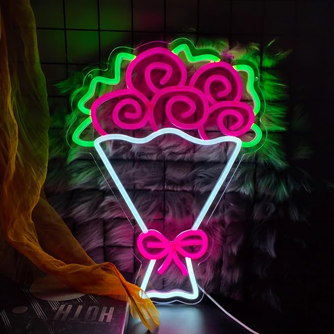 Flowers Neon Lights Flowers LED Light Wall Decor - Bouquet Decoration for Home, Wedding, Party and Romantic Gift