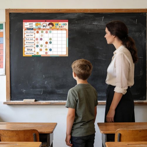 ANSTROUT Boho Chore Chart System - 32 Behavior Reward Stickers | Magnetic 12.2" x 9.8" Pad for Kids