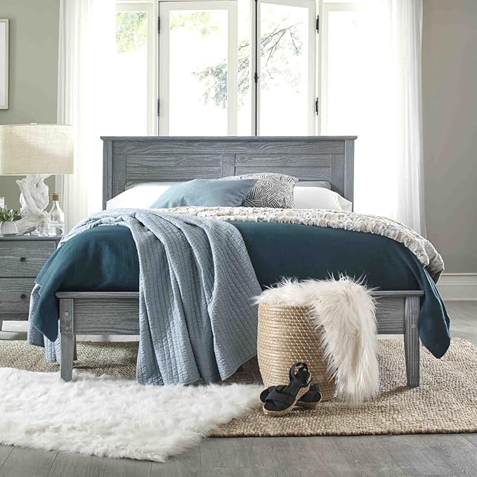 Grain Wood Furniture Greenport Solid Wood Platform Bed, Queen Size, Brushed Grey
