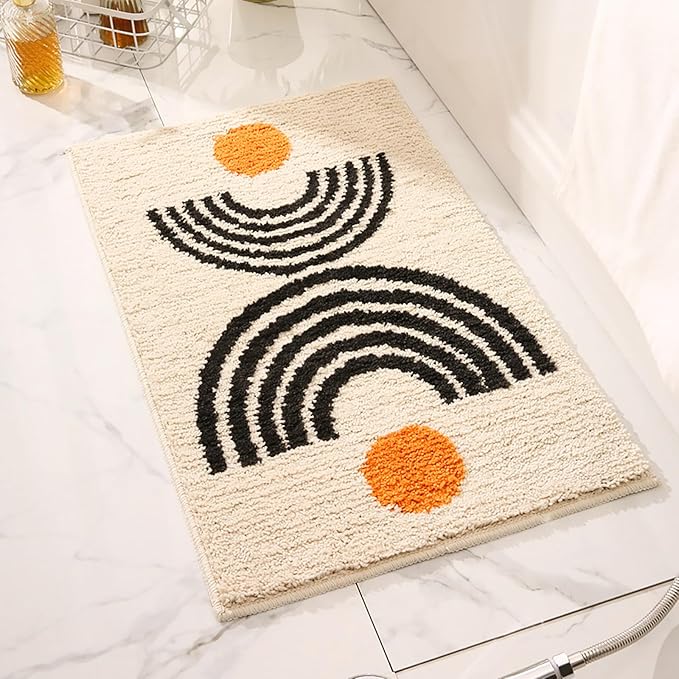 UKELER Cute Bohemian Bathroom Rug Washable Boho Home Decor Floor Mat Non-Slip Fluffy Throw Rugs for Bathroom Sink Bedroom Kitchen, Indoor Rug, Beige, 31''×20''