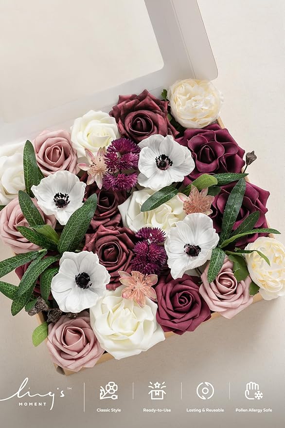 Ling's moment Artificial Flowers Combo for DIY Wedding Bouquets Centerpieces Arrangements Party Baby Shower Home Decorations