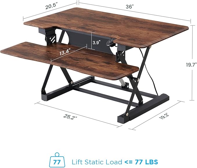 36" Standing Desk Converter, Dyropcurv Series Height Adjustable Computer Desk Ergonomic Home Office Desk for Adults, Sit to Stand Desk with Quiet Motor, Vintage Brown