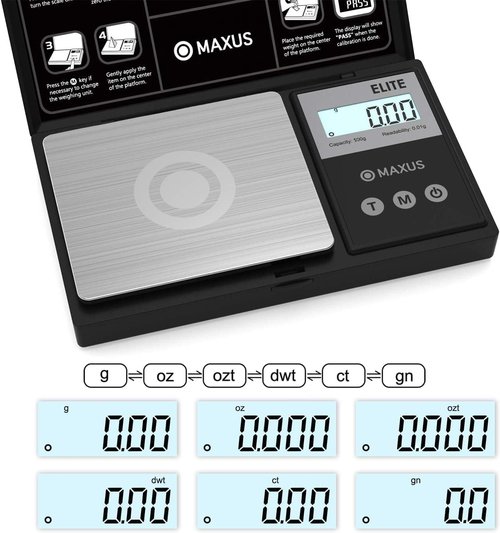 MAXUS Digital Pocket Gram Scale - High Precision 500g x 0.01g | Ideal for Food, Jewelry & Grains with LCD Display