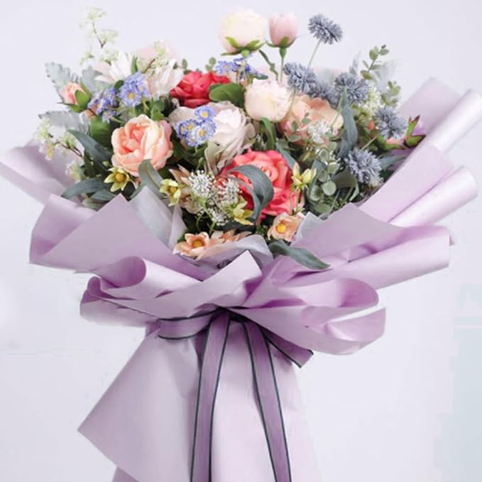 CC wonderland zone 20 Sheets Purple Floral Wrapping Paper - Waterproof Flower Bouquet Wrapping Paper for Wedding Birthday,22 inch x 22 inch