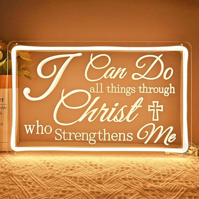 SYLHOME Led Neon Light Sign I Can Do All Things Through Christ Bedroom Living Room Wall Sign Decor Wedding Birthday Party Decoration USB 15.75"X9.8"