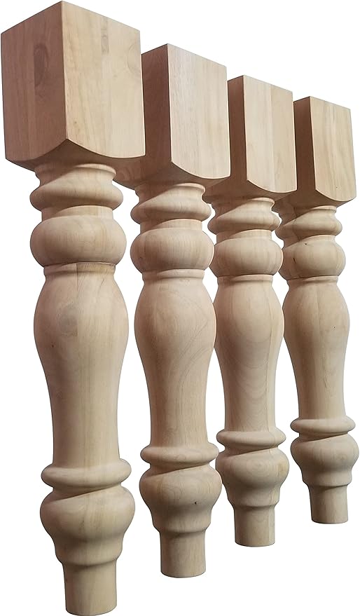 DESIGN 59 Chunky Hardwood Unfinished Farmhouse Dining Table Legs Set of 4 Turned Legs