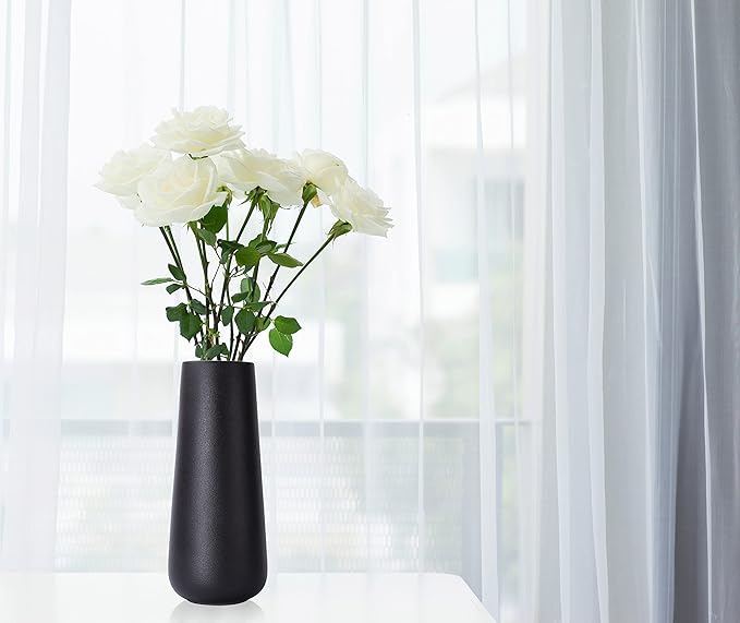 D'vine Dev 11 Inch Ceramic Flower Vase Textured Finishing, Minimalist Design for Kitchen, Bedroom, Living Room, Centerpieces, Office, Raven Grain, VS-XH-B-2