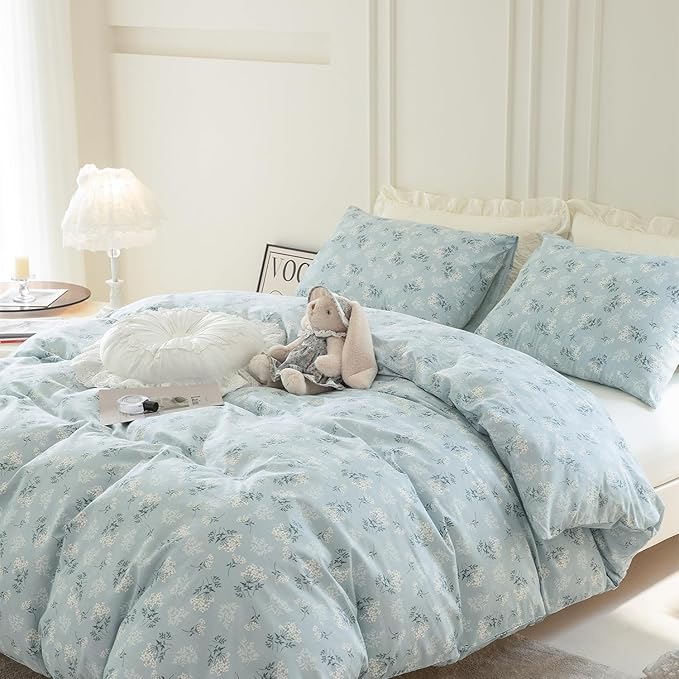 Queen Floral Comforter Set 3 Pieces Soft Bedding Comforter Set Garden Style Blue Floral Botanical Flower Comforter Set for All Seasons 1 Comforter and 2 Pillowcases