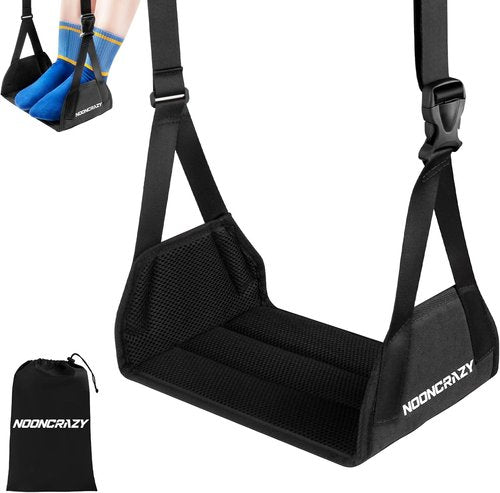 Airplane Foot Hammock - No Collapse Foot Rest for Travel | Adjustable Strap & Thick Foam Comfort