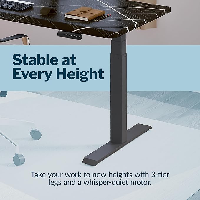 Vari ComfortEdge 60x30 Inch Adjustable Electric Standing Desk – Limited Edition Sit Stand VariDesk with Memory Presets & Sloped Front Edge + Tool-Free Assembly (Black Marble/Slate Legs)