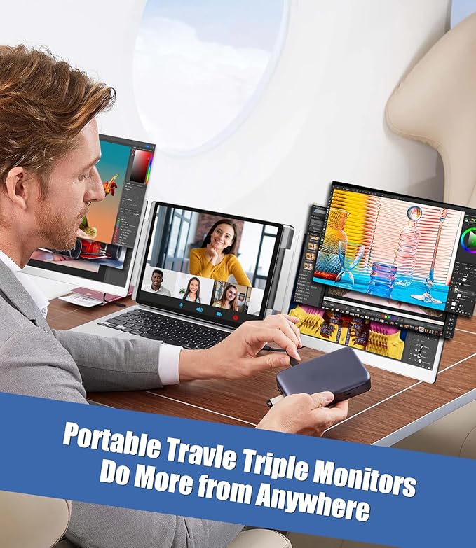 FQQ 15.6" Laptop Screen Extender, Left Screen 360° Flip Triple Screen Monitor Extender, FHD 1080P IPS Portable Travel Monitor Display, fit for 12–18.5" Laptops, Compatible with Windows and MacBook-S10