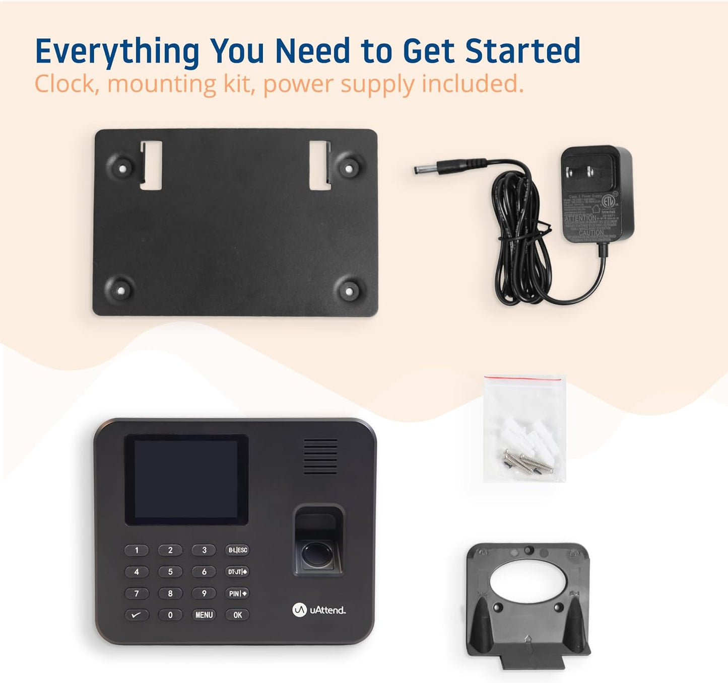 uAttend RE2000 Biometric Time Clock - Fingerprint & PIN Punching, Wi-Fi Cloud System for Small Business