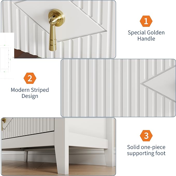 GarveeHome Fluted Dresser for Bedroom, 42.9" Tall 5-Drawer Wood Dresser, Modern Chest of Drawers, Storage Organizer Cabinet for Living Room, Hallway, Entryway, White