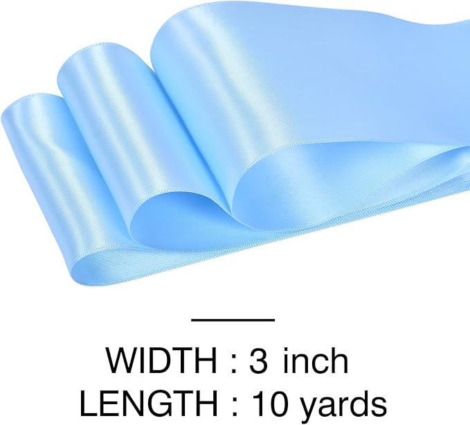 YAMA Light Blue Double Faced Satin Ribbon, 3 Inch 10 Yards, Great for Crafts Bows Flower Bouquet Wedding Home Decor Gift Wrapping
