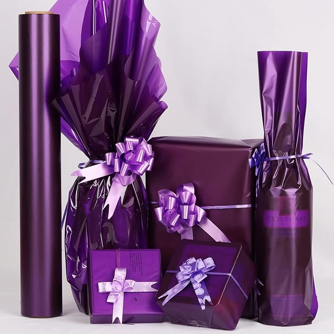 CMFYHM Violet Cellophane Wrap Roll,Colorful Cello 34 In Wide X 100 Ft Long, Translucent Colored Cellophane Wrapping Paper for Gift Baskets Wrap, Treats, Holiday, DIY Arts Crafts Decoration (Violet)