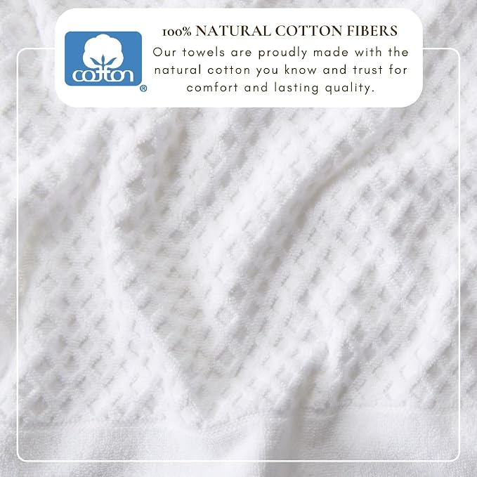 Great Bay Home Bath Towels - 100% Cotton 6 Piece Bath Sheet Set - Diamond Waffle Weave - Absorbent, Durable, Quick-Dry Towels for Bathroom (Optic White)