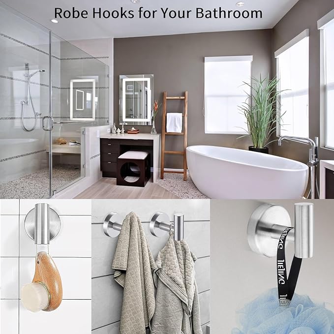 Kruodop Towel Hooks for Bathroom,4 Packs Wall Mount Towel Holder,Black Matte Wall Robe Hook,Stainless Steel Heavy Duty Door Hanger Towel Hook for Kitchen, Bedroom,Hotel,Pool,Coats - Silver