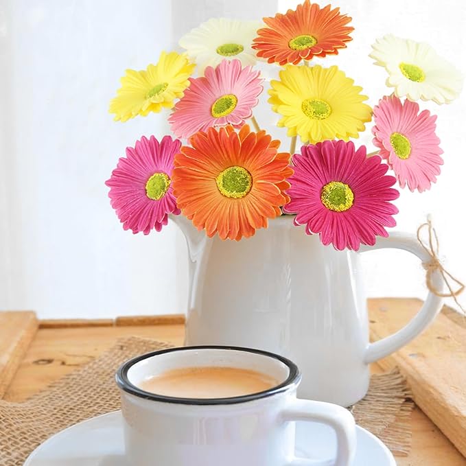 10 Pcs Artificial Gerbera Daisies Flowers Artificial Daisy Bouquet Fake Daisy Stems Faux Flowers Bulk Artificial Flowers Wildflowers Silk Flowers for Wedding Bridal Bouquet Party Home Kitchen