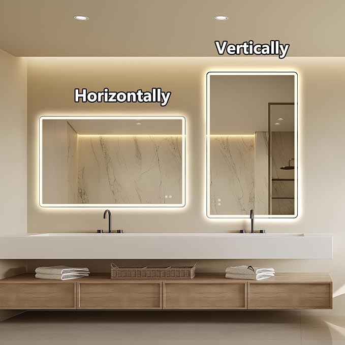 Niccy 30"x48" LED Bathroom Mirror, Rectangle Vanity Mirrors with Lights, Frontlit & Backlit Lighted Vanity Mirror, Memory Funtion, 3 Colors & Stepless Dimmable, Anti-Fog, Horizontal/Vertical