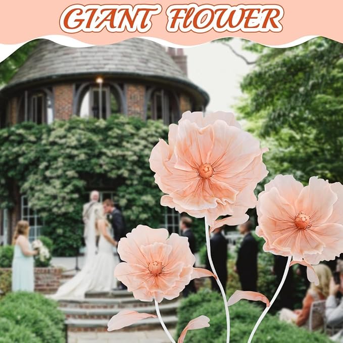5.57FT Wedding Giant Flowers Huge Artificial Orange Silk Floral with Stand Base for Birthday Ceremony Party Event Mall Window Display Decoration